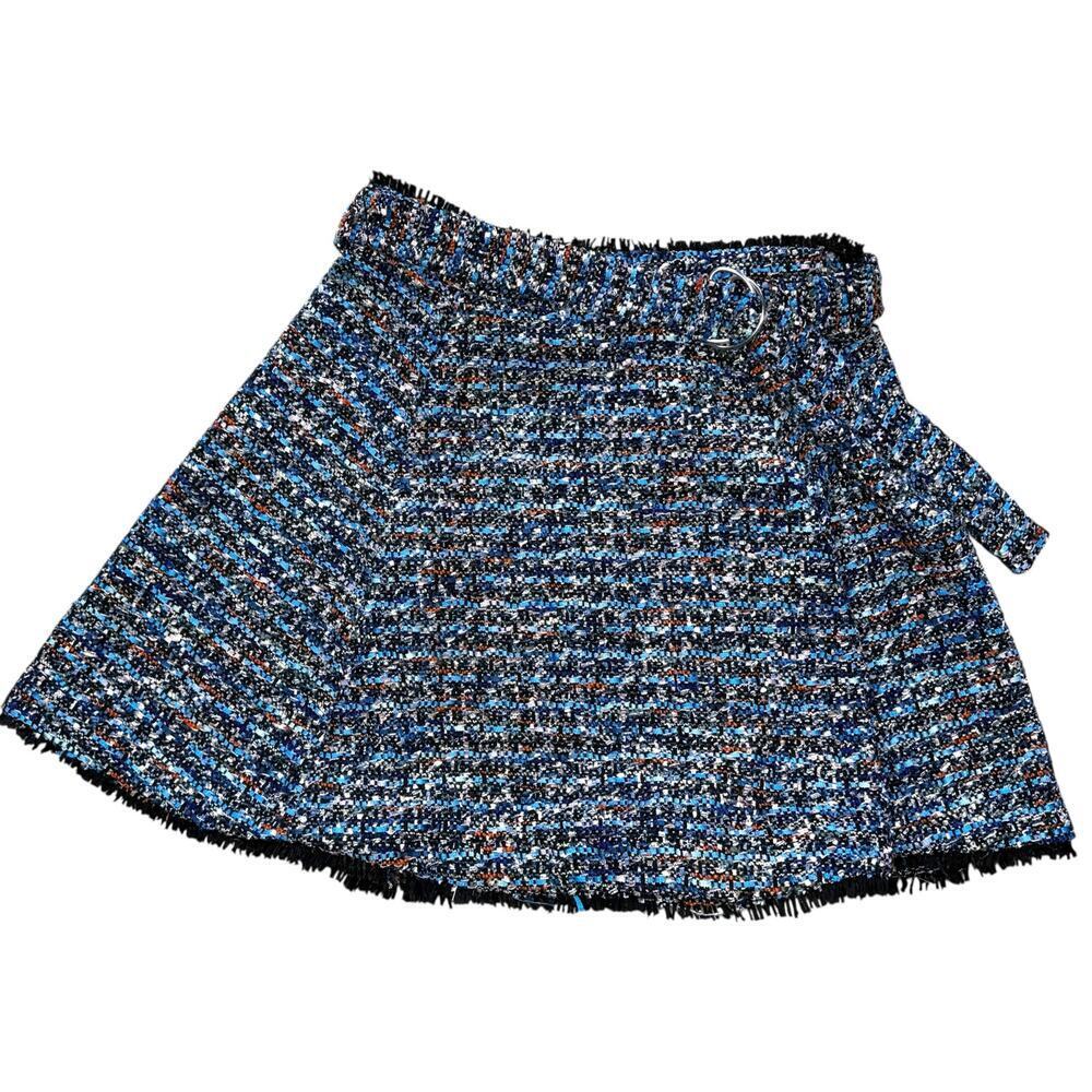 Lovers + Friends Aiden Blue Multi Tweed Belted Mini Skirt Medium